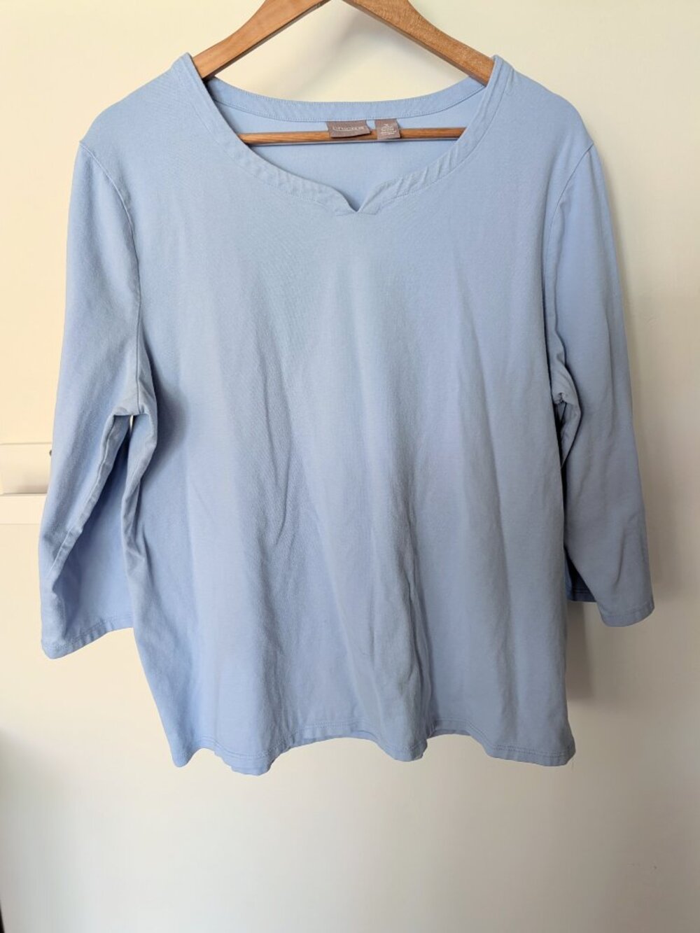 Chico's 3/4 Sleeve Soft Sturdy Cotton Stretch Tee Light Blue Women's Sz 3 XL